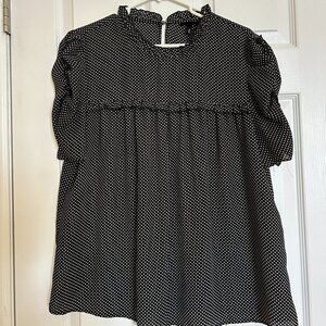 Who What Wear B/W Polka Dotted Blouse with Ruffled details
